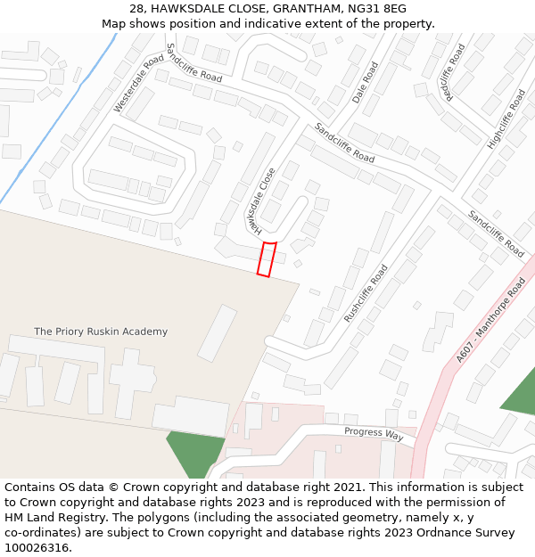 28, HAWKSDALE CLOSE, GRANTHAM, NG31 8EG: Location map and indicative extent of plot