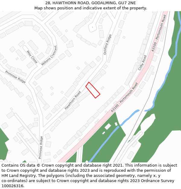 28, HAWTHORN ROAD, GODALMING, GU7 2NE: Location map and indicative extent of plot