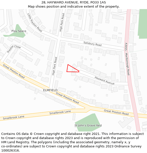 28, HAYWARD AVENUE, RYDE, PO33 1AS: Location map and indicative extent of plot