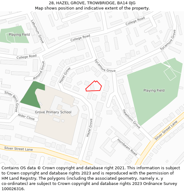 28, HAZEL GROVE, TROWBRIDGE, BA14 0JG: Location map and indicative extent of plot