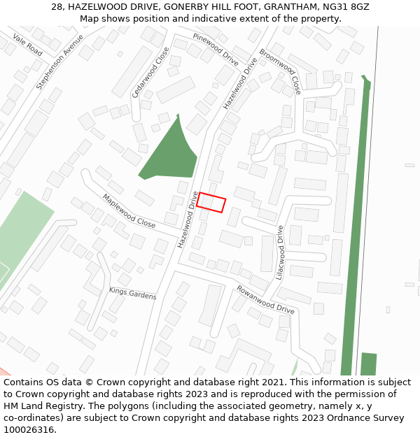 28, HAZELWOOD DRIVE, GONERBY HILL FOOT, GRANTHAM, NG31 8GZ: Location map and indicative extent of plot