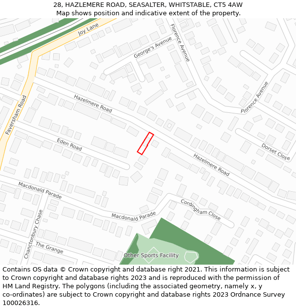 28, HAZLEMERE ROAD, SEASALTER, WHITSTABLE, CT5 4AW: Location map and indicative extent of plot