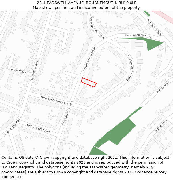 28, HEADSWELL AVENUE, BOURNEMOUTH, BH10 6LB: Location map and indicative extent of plot