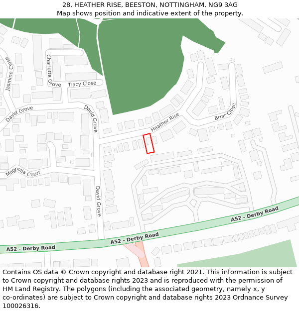 28, HEATHER RISE, BEESTON, NOTTINGHAM, NG9 3AG: Location map and indicative extent of plot