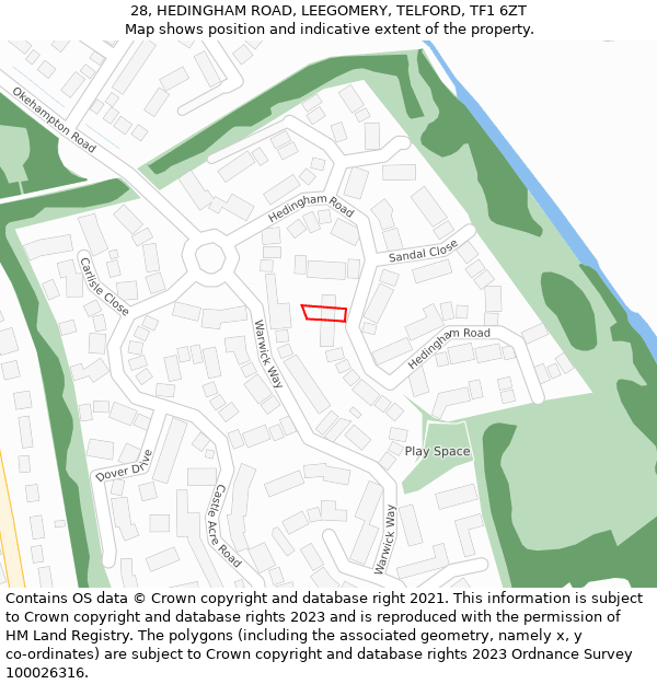 28, HEDINGHAM ROAD, LEEGOMERY, TELFORD, TF1 6ZT: Location map and indicative extent of plot