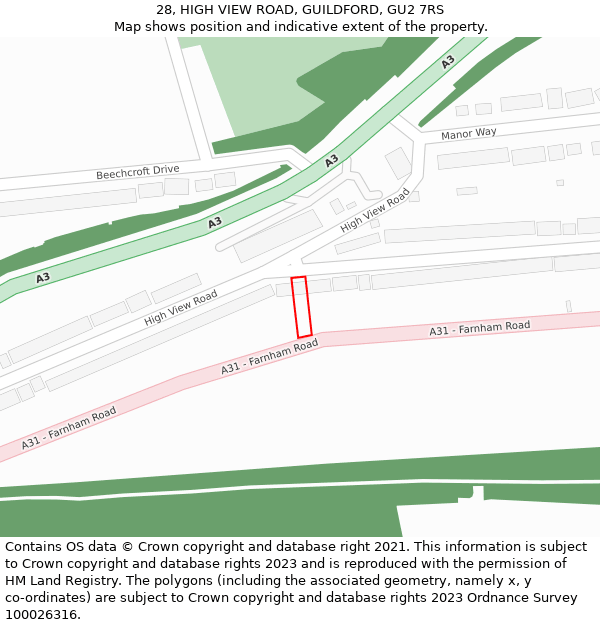 28, HIGH VIEW ROAD, GUILDFORD, GU2 7RS: Location map and indicative extent of plot