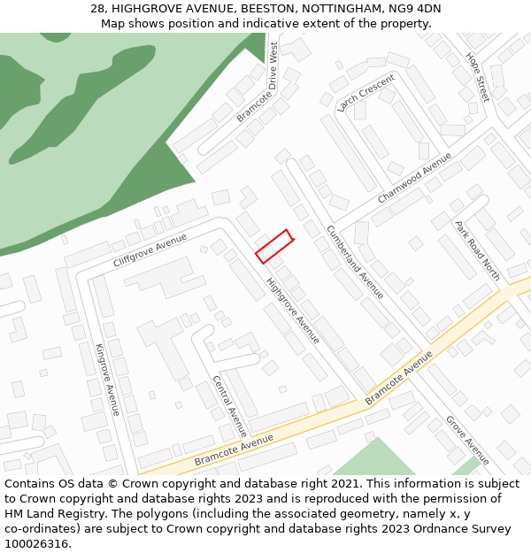 28, HIGHGROVE AVENUE, BEESTON, NOTTINGHAM, NG9 4DN: Location map and indicative extent of plot