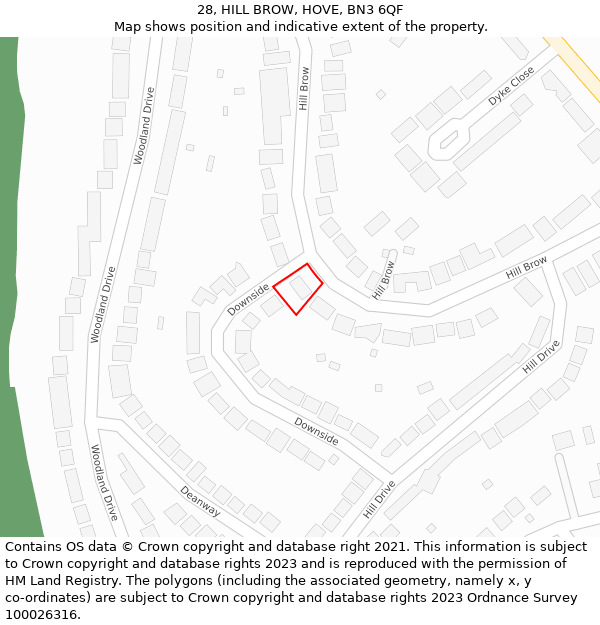 28, HILL BROW, HOVE, BN3 6QF: Location map and indicative extent of plot