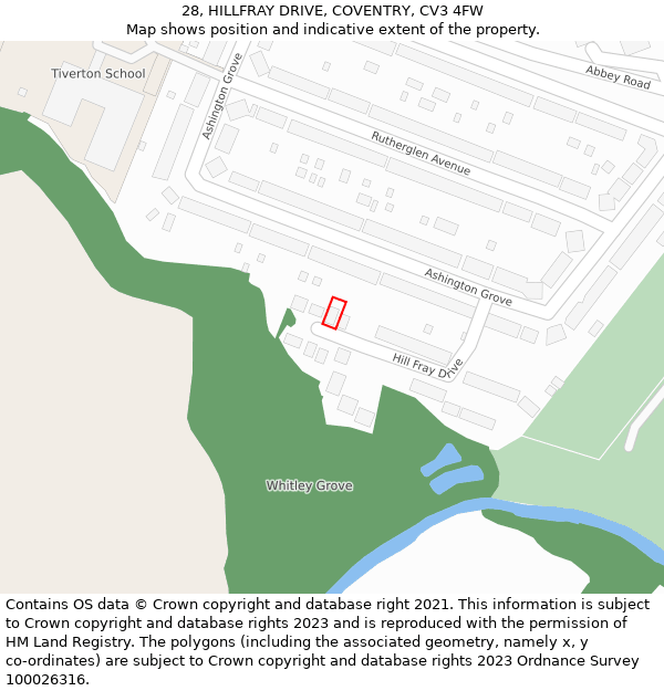 28, HILLFRAY DRIVE, COVENTRY, CV3 4FW: Location map and indicative extent of plot