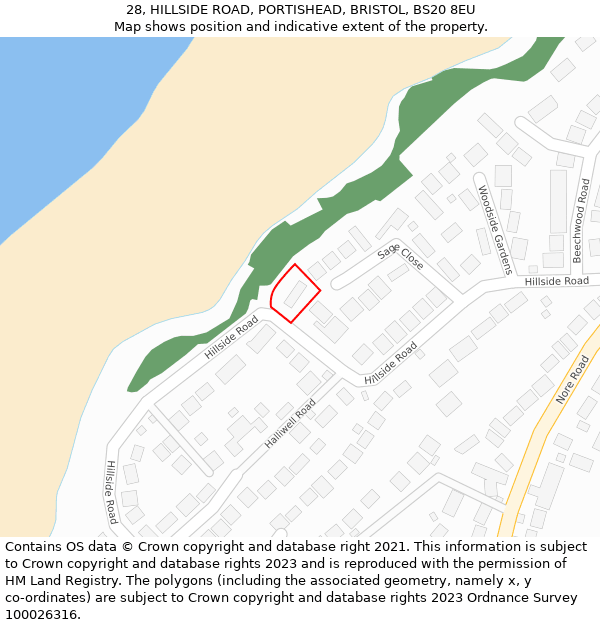 28, HILLSIDE ROAD, PORTISHEAD, BRISTOL, BS20 8EU: Location map and indicative extent of plot
