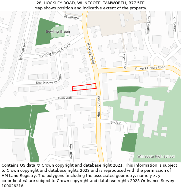 28, HOCKLEY ROAD, WILNECOTE, TAMWORTH, B77 5EE: Location map and indicative extent of plot