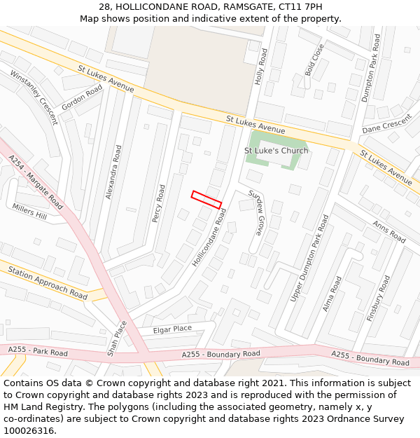 28, HOLLICONDANE ROAD, RAMSGATE, CT11 7PH: Location map and indicative extent of plot