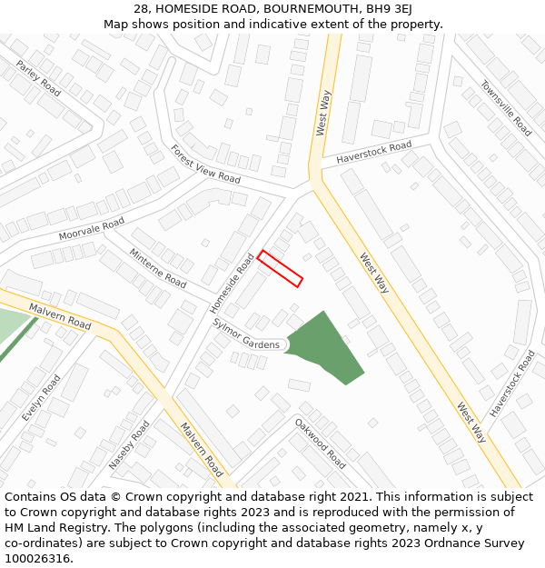 28, HOMESIDE ROAD, BOURNEMOUTH, BH9 3EJ: Location map and indicative extent of plot