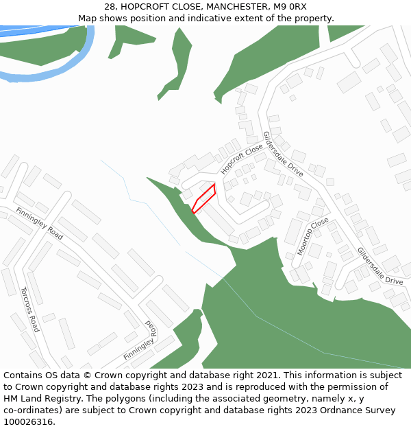 28, HOPCROFT CLOSE, MANCHESTER, M9 0RX: Location map and indicative extent of plot