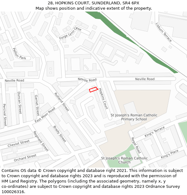 28, HOPKINS COURT, SUNDERLAND, SR4 6PX: Location map and indicative extent of plot