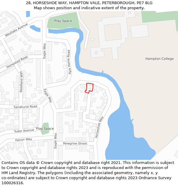 28, HORSESHOE WAY, HAMPTON VALE, PETERBOROUGH, PE7 8LG: Location map and indicative extent of plot