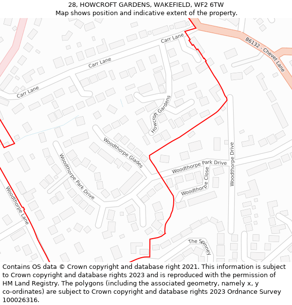 28, HOWCROFT GARDENS, WAKEFIELD, WF2 6TW: Location map and indicative extent of plot