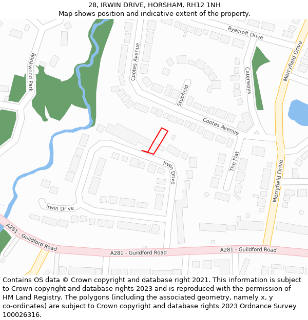 28, IRWIN DRIVE, HORSHAM, RH12 1NH: Location map and indicative extent of plot