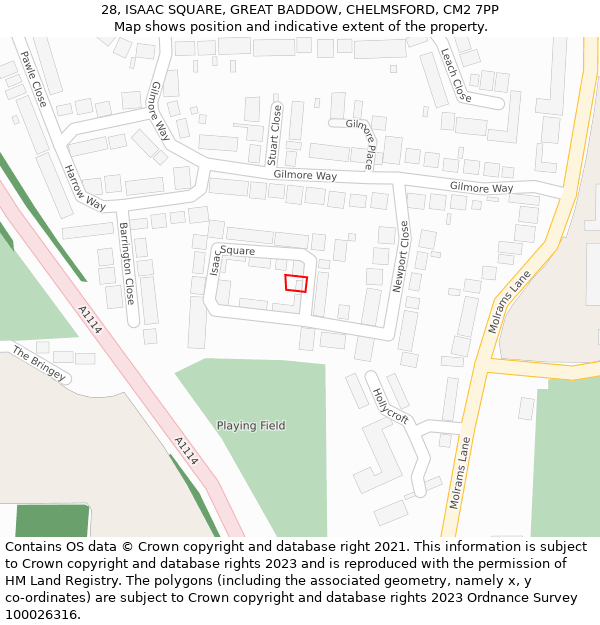 28, ISAAC SQUARE, GREAT BADDOW, CHELMSFORD, CM2 7PP: Location map and indicative extent of plot