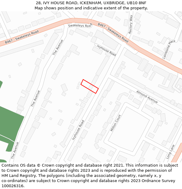 28, IVY HOUSE ROAD, ICKENHAM, UXBRIDGE, UB10 8NF: Location map and indicative extent of plot