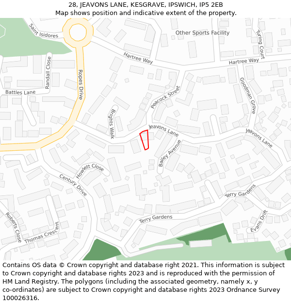 28, JEAVONS LANE, KESGRAVE, IPSWICH, IP5 2EB: Location map and indicative extent of plot