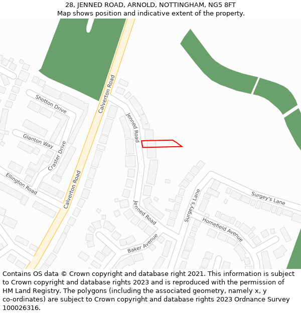28, JENNED ROAD, ARNOLD, NOTTINGHAM, NG5 8FT: Location map and indicative extent of plot