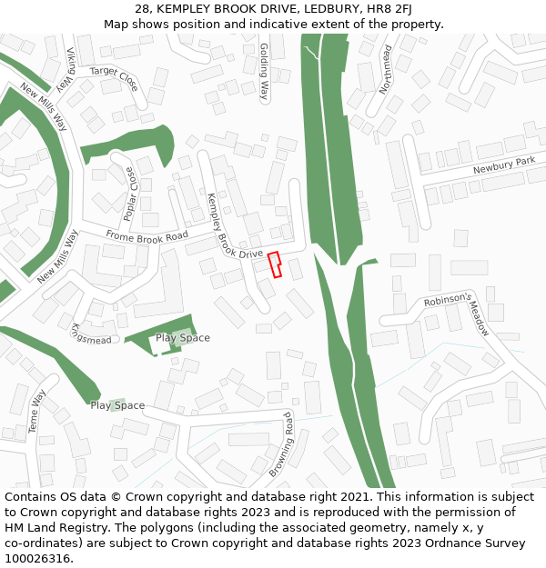 28, KEMPLEY BROOK DRIVE, LEDBURY, HR8 2FJ: Location map and indicative extent of plot