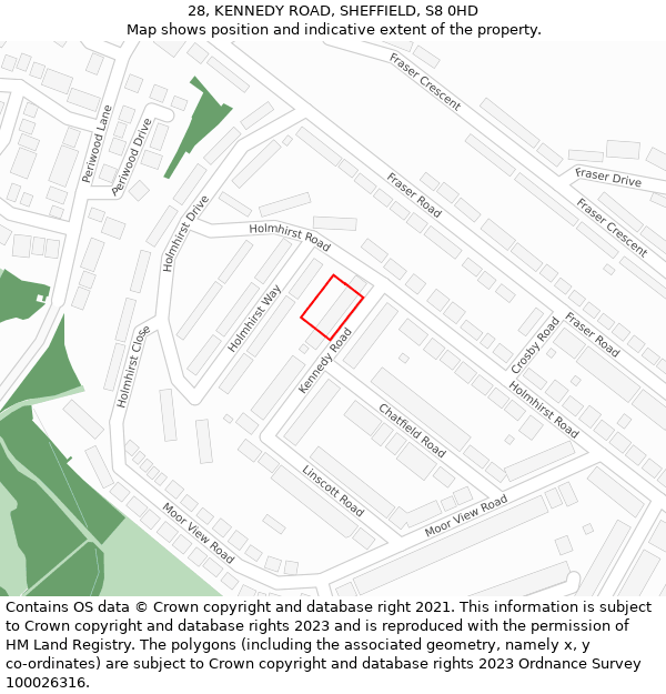 28, KENNEDY ROAD, SHEFFIELD, S8 0HD: Location map and indicative extent of plot