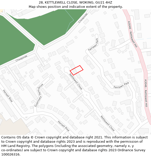 28, KETTLEWELL CLOSE, WOKING, GU21 4HZ: Location map and indicative extent of plot