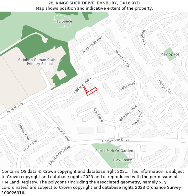 28, KINGFISHER DRIVE, BANBURY, OX16 9YD: Location map and indicative extent of plot