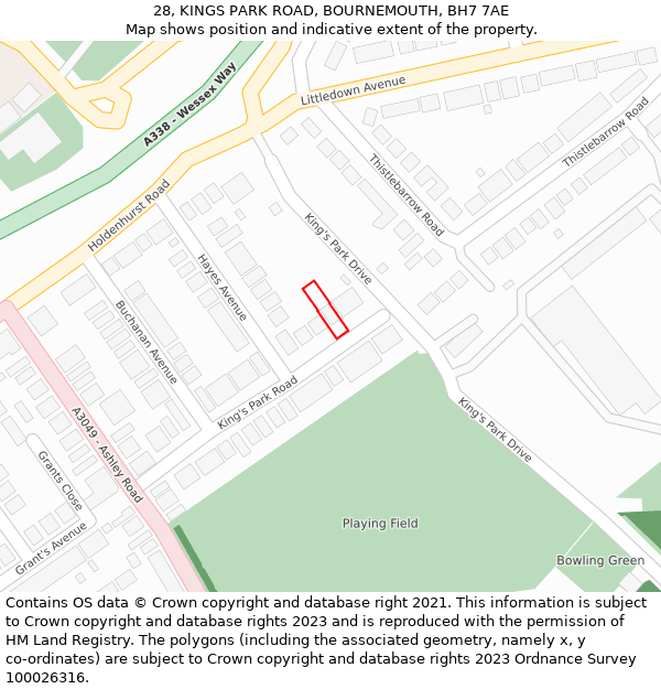 28, KINGS PARK ROAD, BOURNEMOUTH, BH7 7AE: Location map and indicative extent of plot
