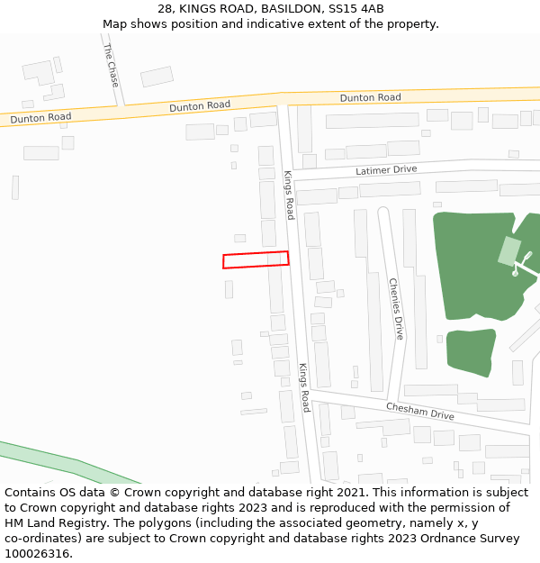 28, KINGS ROAD, BASILDON, SS15 4AB: Location map and indicative extent of plot