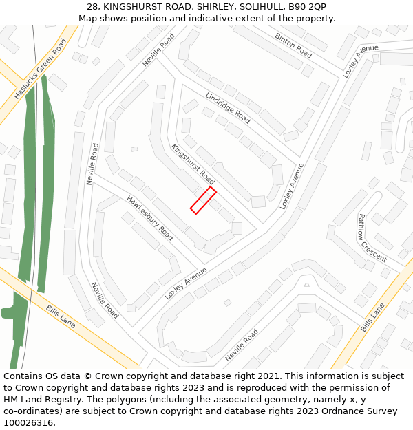 28, KINGSHURST ROAD, SHIRLEY, SOLIHULL, B90 2QP: Location map and indicative extent of plot