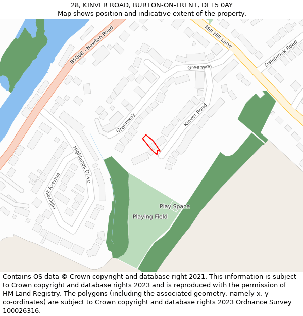 28, KINVER ROAD, BURTON-ON-TRENT, DE15 0AY: Location map and indicative extent of plot