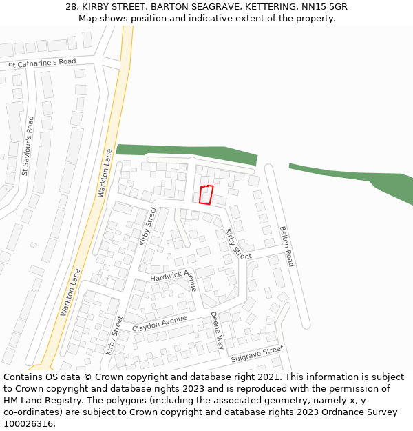 28, KIRBY STREET, BARTON SEAGRAVE, KETTERING, NN15 5GR: Location map and indicative extent of plot