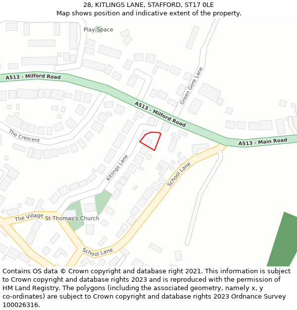 28, KITLINGS LANE, STAFFORD, ST17 0LE: Location map and indicative extent of plot