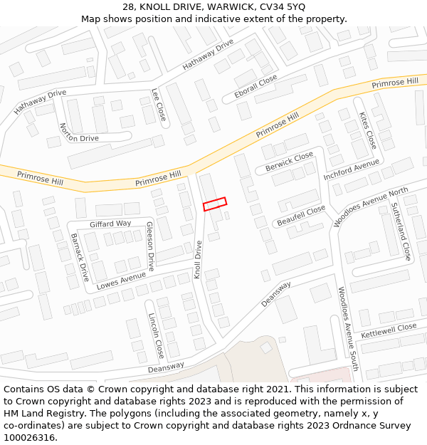 28, KNOLL DRIVE, WARWICK, CV34 5YQ: Location map and indicative extent of plot