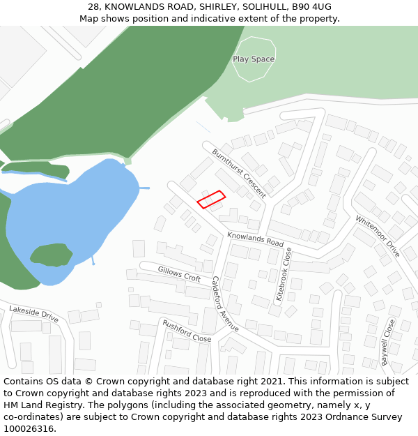 28, KNOWLANDS ROAD, SHIRLEY, SOLIHULL, B90 4UG: Location map and indicative extent of plot
