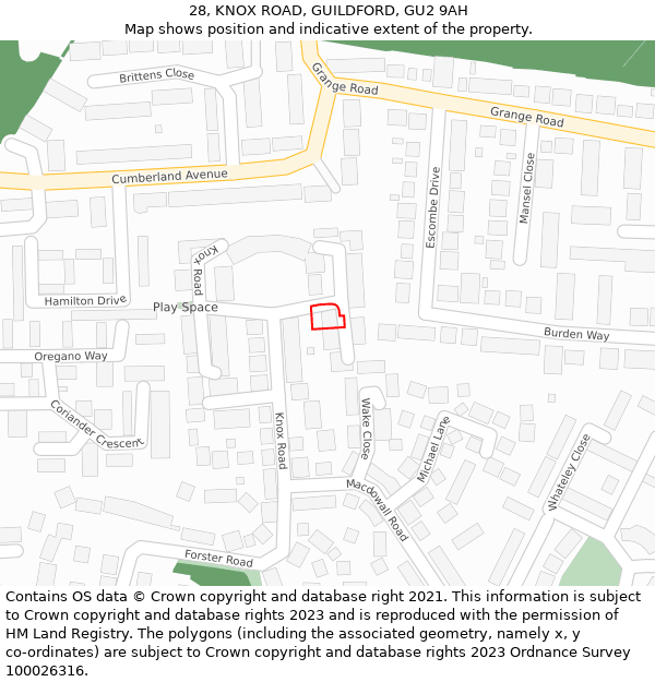 28, KNOX ROAD, GUILDFORD, GU2 9AH: Location map and indicative extent of plot
