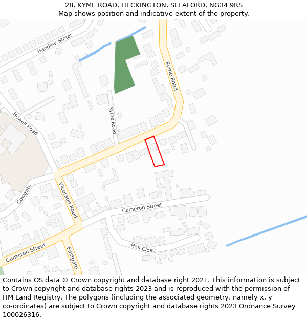 28, KYME ROAD, HECKINGTON, SLEAFORD, NG34 9RS: Location map and indicative extent of plot