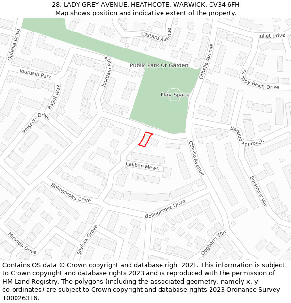 28, LADY GREY AVENUE, HEATHCOTE, WARWICK, CV34 6FH: Location map and indicative extent of plot