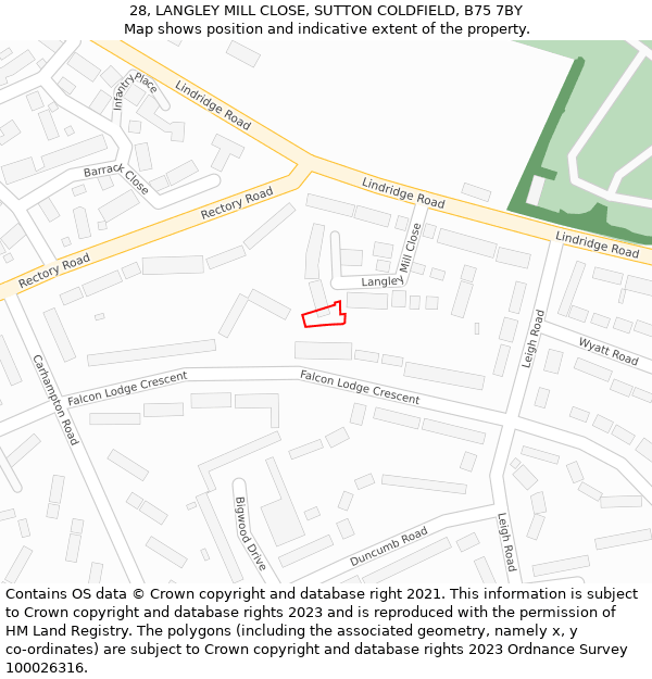 28, LANGLEY MILL CLOSE, SUTTON COLDFIELD, B75 7BY: Location map and indicative extent of plot