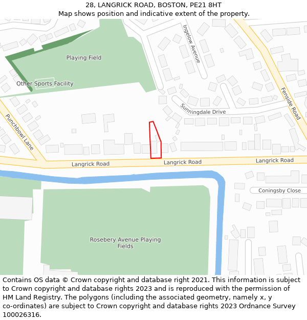 28, LANGRICK ROAD, BOSTON, PE21 8HT: Location map and indicative extent of plot