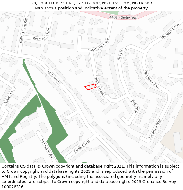 28, LARCH CRESCENT, EASTWOOD, NOTTINGHAM, NG16 3RB: Location map and indicative extent of plot