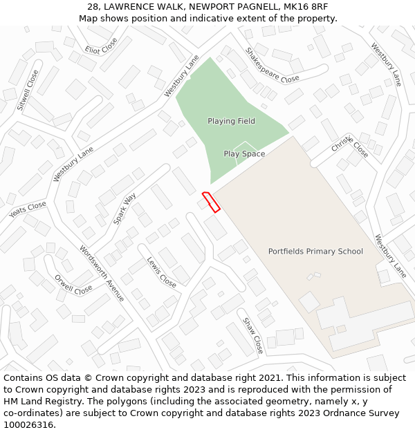 28, LAWRENCE WALK, NEWPORT PAGNELL, MK16 8RF: Location map and indicative extent of plot