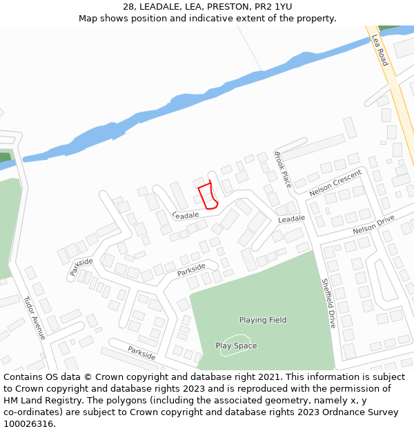 28, LEADALE, LEA, PRESTON, PR2 1YU: Location map and indicative extent of plot