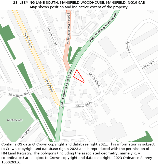 28, LEEMING LANE SOUTH, MANSFIELD WOODHOUSE, MANSFIELD, NG19 9AB: Location map and indicative extent of plot