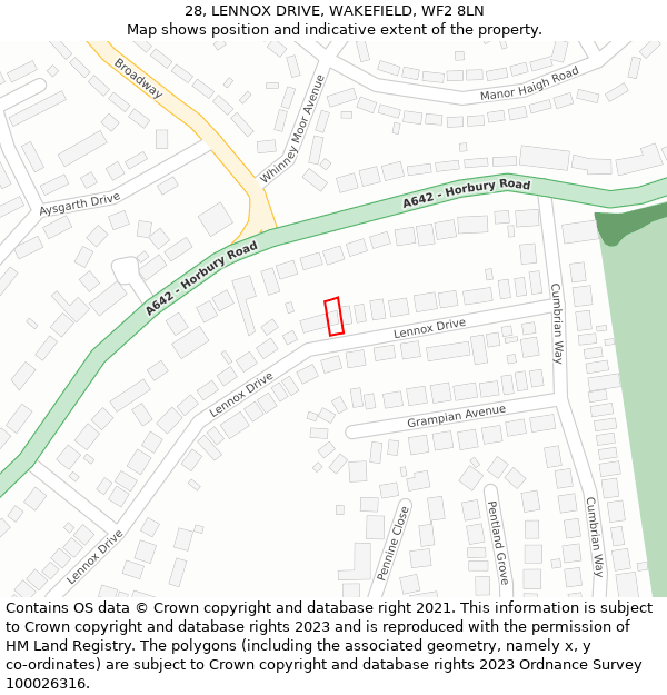 28, LENNOX DRIVE, WAKEFIELD, WF2 8LN: Location map and indicative extent of plot