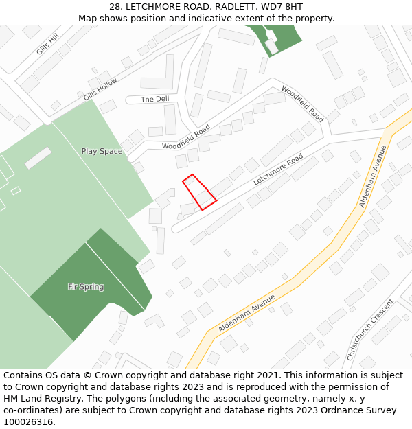 28, LETCHMORE ROAD, RADLETT, WD7 8HT: Location map and indicative extent of plot