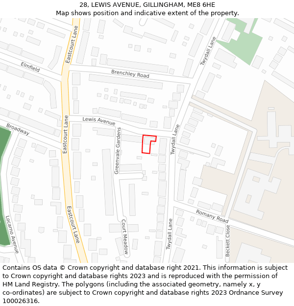 28, LEWIS AVENUE, GILLINGHAM, ME8 6HE: Location map and indicative extent of plot